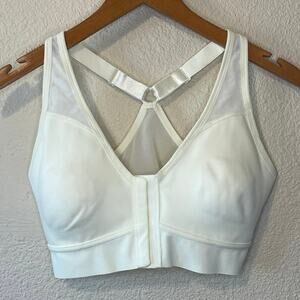 AnaOno Bianca Pocketed Front Closure Racerback Sports Bra Ivory Medium